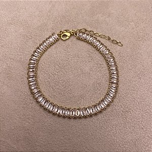 Pulseira Riviera Retangular Cristal Semijoia Ouro