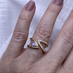 Anel Vanice Ametista Semijoia Ouro