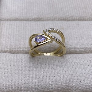 Anel Vanice Ametista Semijoia Ouro