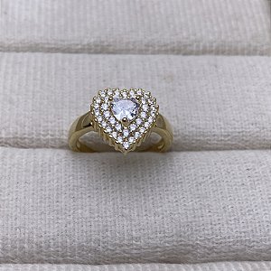 Anel Pavê de Coração Semijoia Ouro