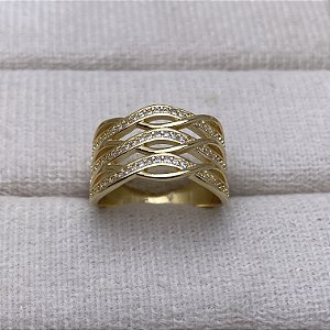 Anel Ondas Intercaladas Semijoia Ouro