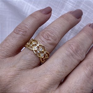 Anel Bordado de Coração Semijoia Ouro