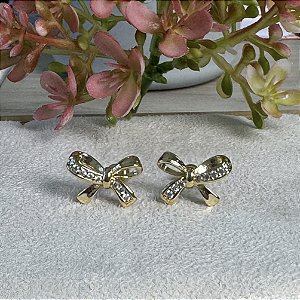 Brinco Laço Meio Cravejado Semijoia Ouro