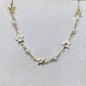 Pulseira Estrela e Pérola Semijoia Ouro