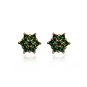 Brinco Segundo Furo Florzinha Esmeralda Semijoia Ouro