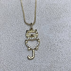 Colar Gato Coração Semijoia Ouro