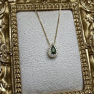 Colar Gotinha Alta Esmeralda Semijoia Ouro