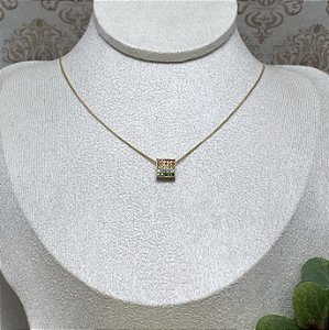 Colar Quadradinho Colorido Semijoia Ouro