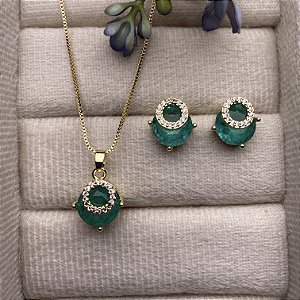 Conjunto Golden Green Semijoia Ouro