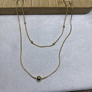 Colar Duplo Bolinhas Semijoia Ouro