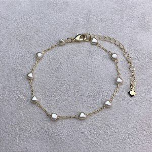 Pulseira Corações de Pérola Semijoia Ouro