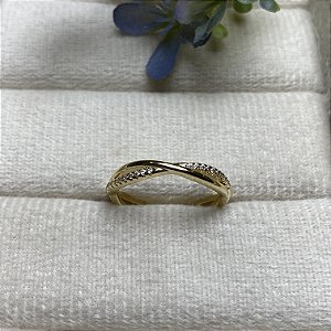 Anel Aliança Entrelaçada Semijoia Ouro