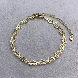 Pulseira Fita Coração Semijoia Ouro