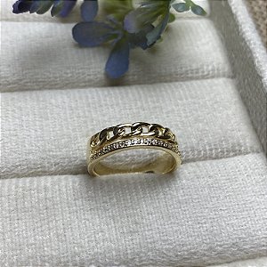 Anel Aparador com Corrente Cristal Semijoia Ouro