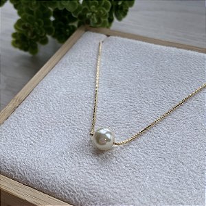 Colar Pérola Única Média Semijoia Ouro
