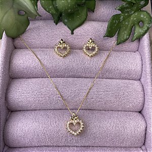 Conjunto Coração Elegante Semijoia Ouro