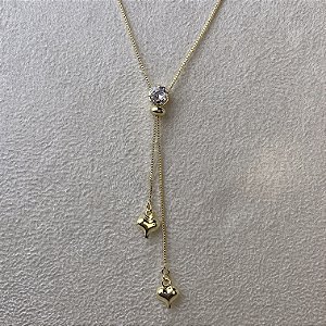 Colar Gravatinha 2 Corações Semijoia Ouro