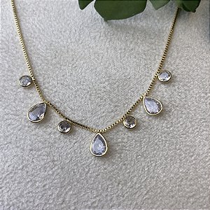Colar Pontos de Luz 3 Gotas Semijoia Ouro