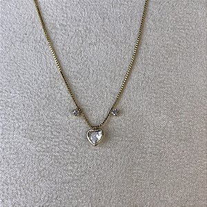 Colar Choker Coração Zircônia Semijoia Ouro