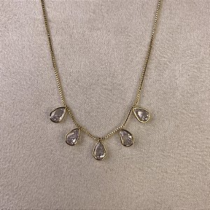 Colar 5 Gotas de Zircônia Semijoia Ouro