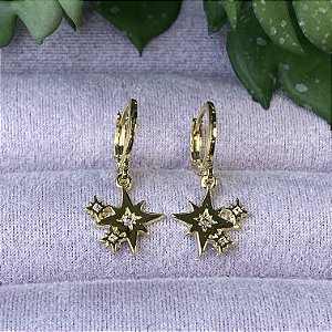 Brinco Argolinha Estelar Semijoia Ouro