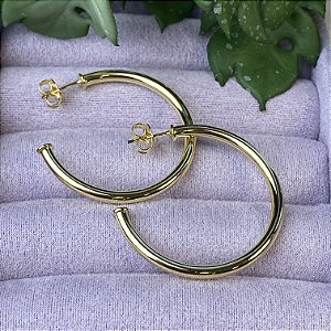 Brinco Meia Argola Tubular Média Semijoia Ouro
