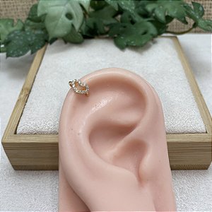 Brinco Falso Piercing Coração Vazado Cravejado P Semijoia Ouro