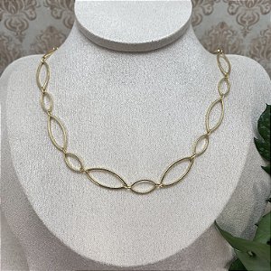 Colar Marília Elos Alternados Semijoia Ouro