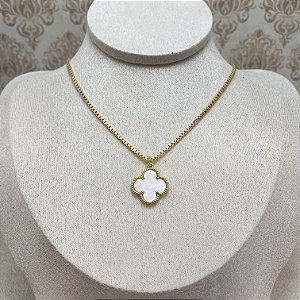 Colar 1 Trevo White Semijoia Ouro