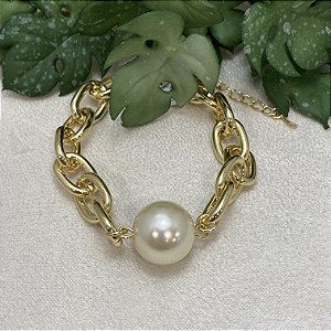 Pulseira Elos 1 Pérola Semijoia Ouro
