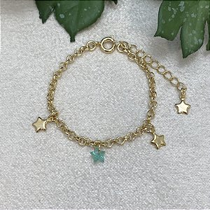 Pulseira Infantil Estrelinha Verde Semijoia Ouro