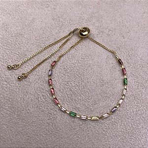 Pulseira Ajustável Navete Colorida Semijoia Ouro