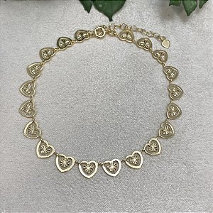 Tornozeleira Corações Bordados Semijoia Ouro