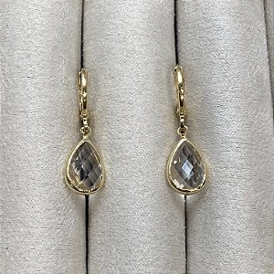Brinco de Argolinha 1 Gota Cristal Semijoia Ouro