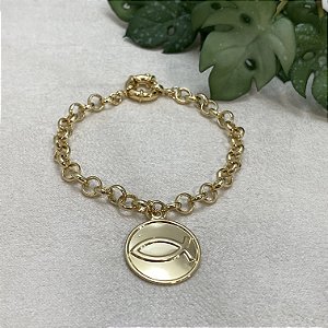 Pulseira Elo Português Peixe Semijoia Ouro