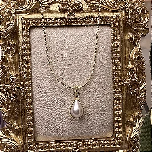 Colar Bolinhas com Pérola em Gota Semijoia Ouro