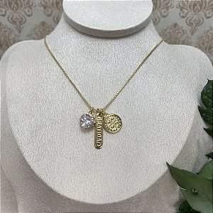Colar Coração, São Bento, Gratidão Semijoia Ouro