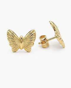 Brinco Borboleta Frisada Semijoia Ouro