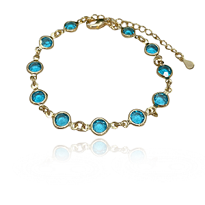 Pulseira Confete Cristal Azul Semijoia Ouro