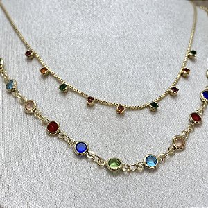 Colar Confete Colorido Semijoia Ouro