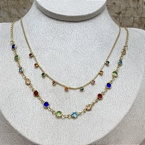 Colar Confete Colorido Semijoia Ouro