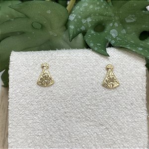 Brinco 2o. Furo Nossa Senhora Chapinha Semijoia Ouro
