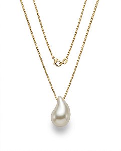 Colar Pingente Pérola Gota Semijoia Ouro
