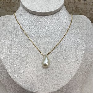 Colar Pingente Pérola Gota Semijoia Ouro