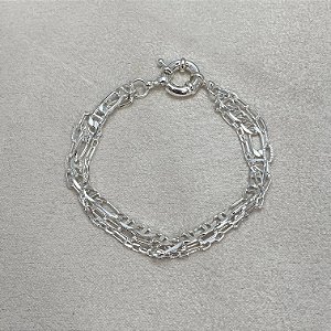Pulseira Tripla Fecho Boia Semijoia Prata