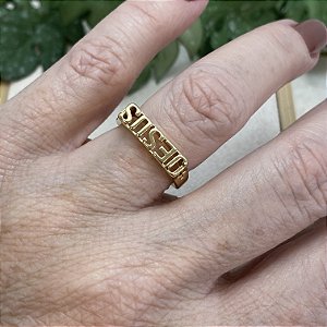 Anel Jesus Semijoia Ouro