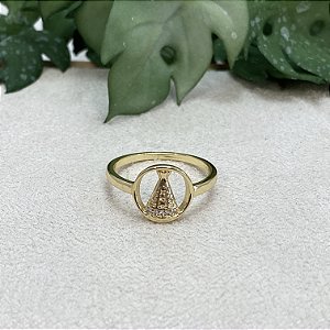 Anel Nossa Senhora Moldura Lisa Semijoia Ouro