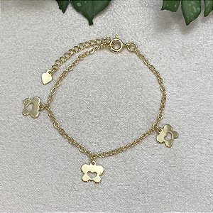 Pulseira Infantil 3 Borboletas Vazadas Semijioa Ouro