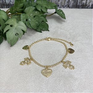 Pulseira 3 Corações 2 Meninas Semijoia Ouro