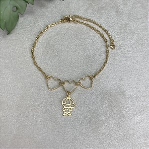 Pulseira 3 Corações Menino Semijoia Ouro